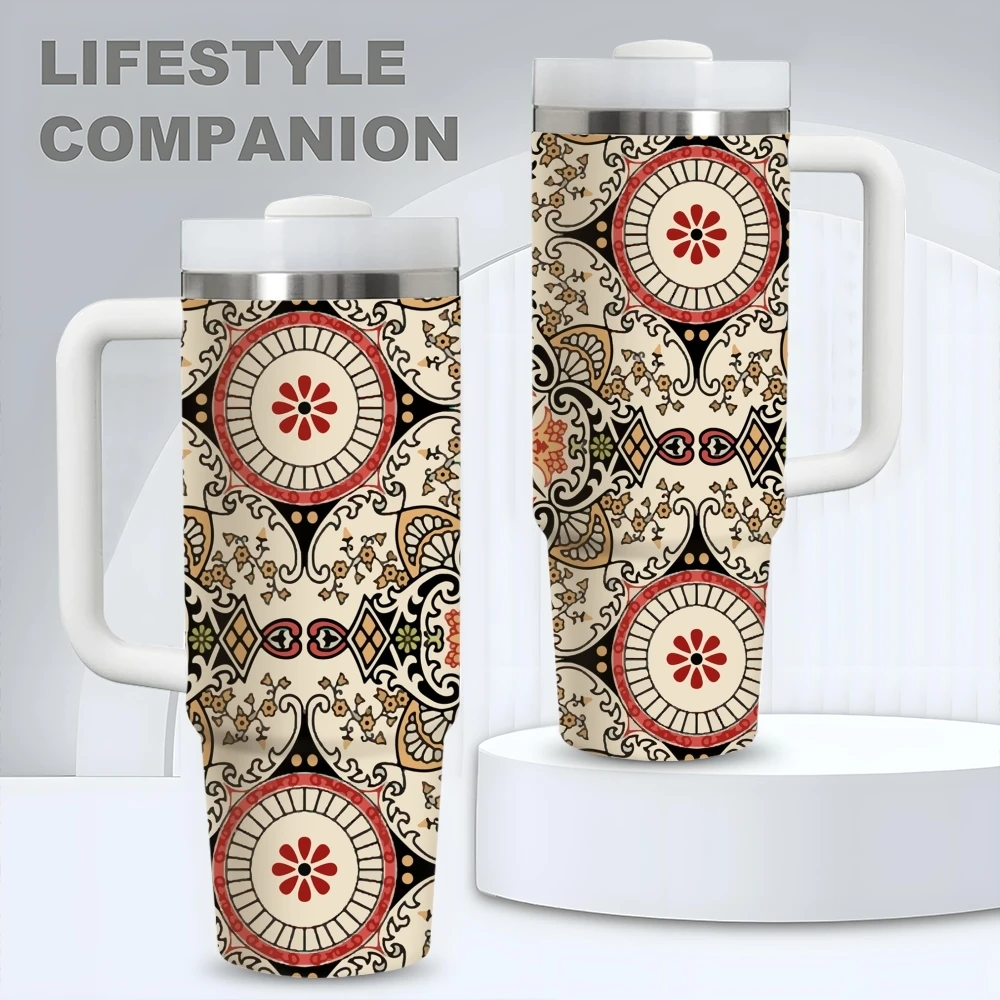 Snycler Boho Carpet Pattern Vacuum Flasks 40oz Stainless Steel Vacuum Insulated Tumbler with Straw Leak Resistant Travel Mug