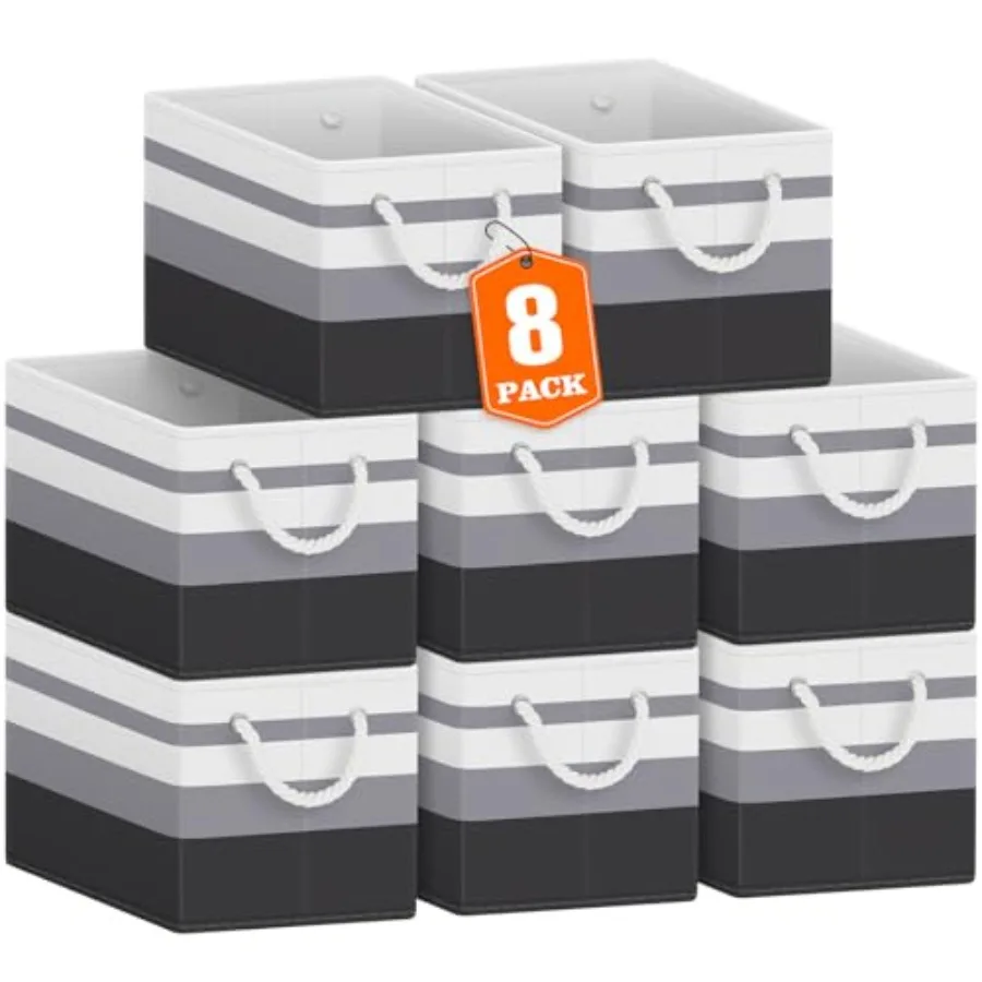 

Корзины для хранения [8 шт.] Складные корзины для организации хранения игрушек, книг, для полок и шкафов, большие контейнеры для хранения с веревочными ручками