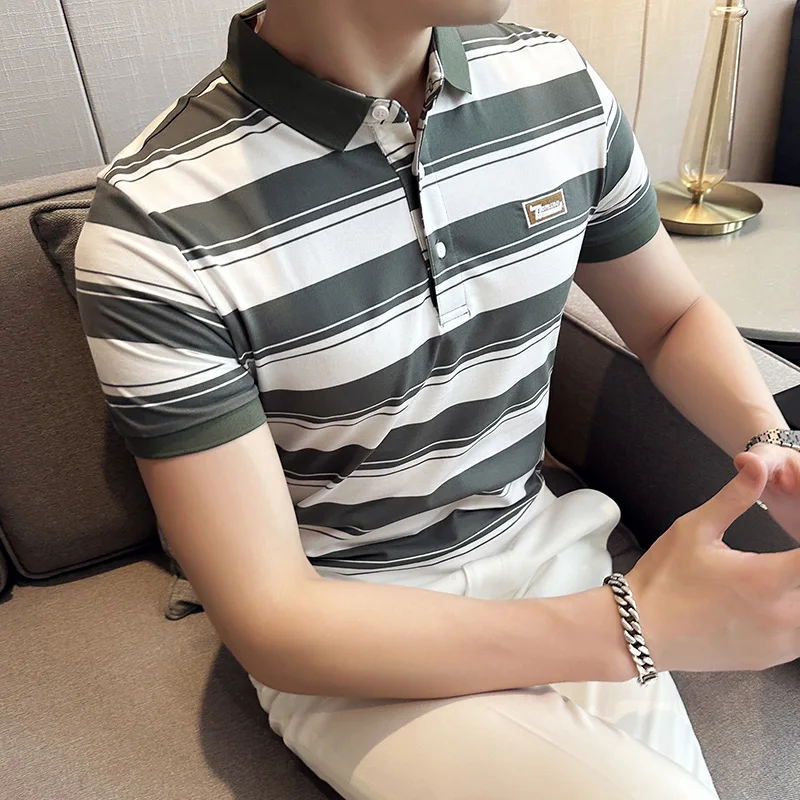 New Summer Men Classic Striped Polo Mens Cotton Short-Sleeved Embroidered Business Casual Hot Polo Shirt Male S-4XL