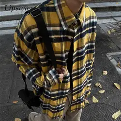 2024 Autumn Streetwear Mens Shirts Oversize Long Sleeve Turn-down Collar Buttoned Casual Shirt Men Vintage Plaid Printed Shirts