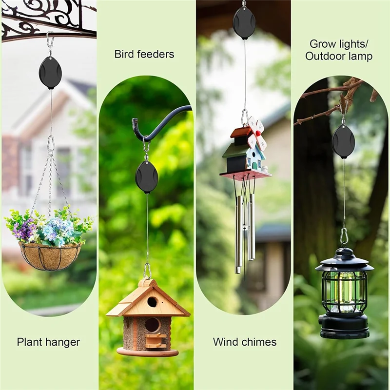 

ABUL-3-Piece Heavy-Duty Retractable Plant Hanger Easy To Lift And Lower, Auto-Lock For Garden Baskets And Pots