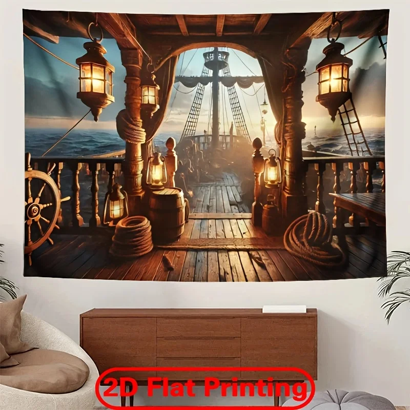 Nautical Pirate Ship Tapestry Wall Hanging Fabric Print Seascape Decor Canvas Art Vintage Maritime Adventure Home Decoration - view 5