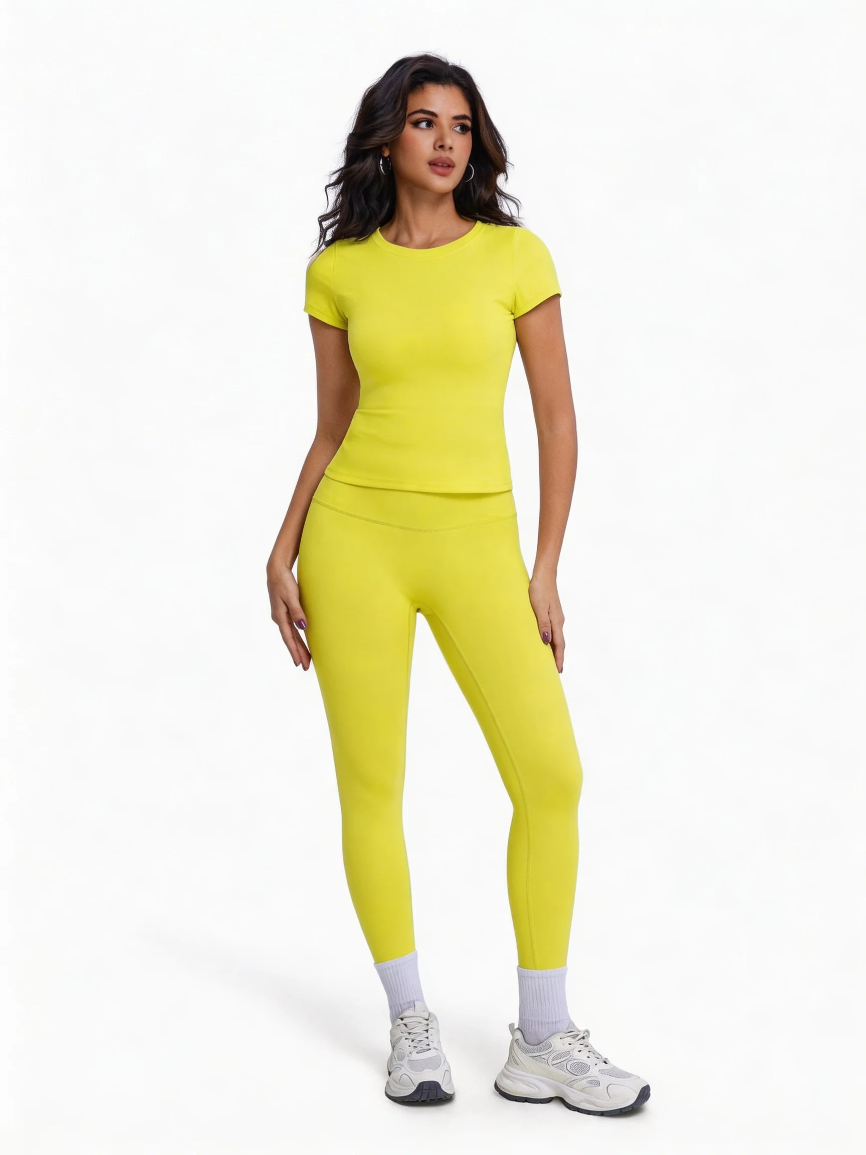 Women's 2 Piece Workout Set, Ultra-Soft Short Sleeve T-Shirt & High Waist Leggings, Seamless Butt Lifting Yoga Outfit for Gym, R