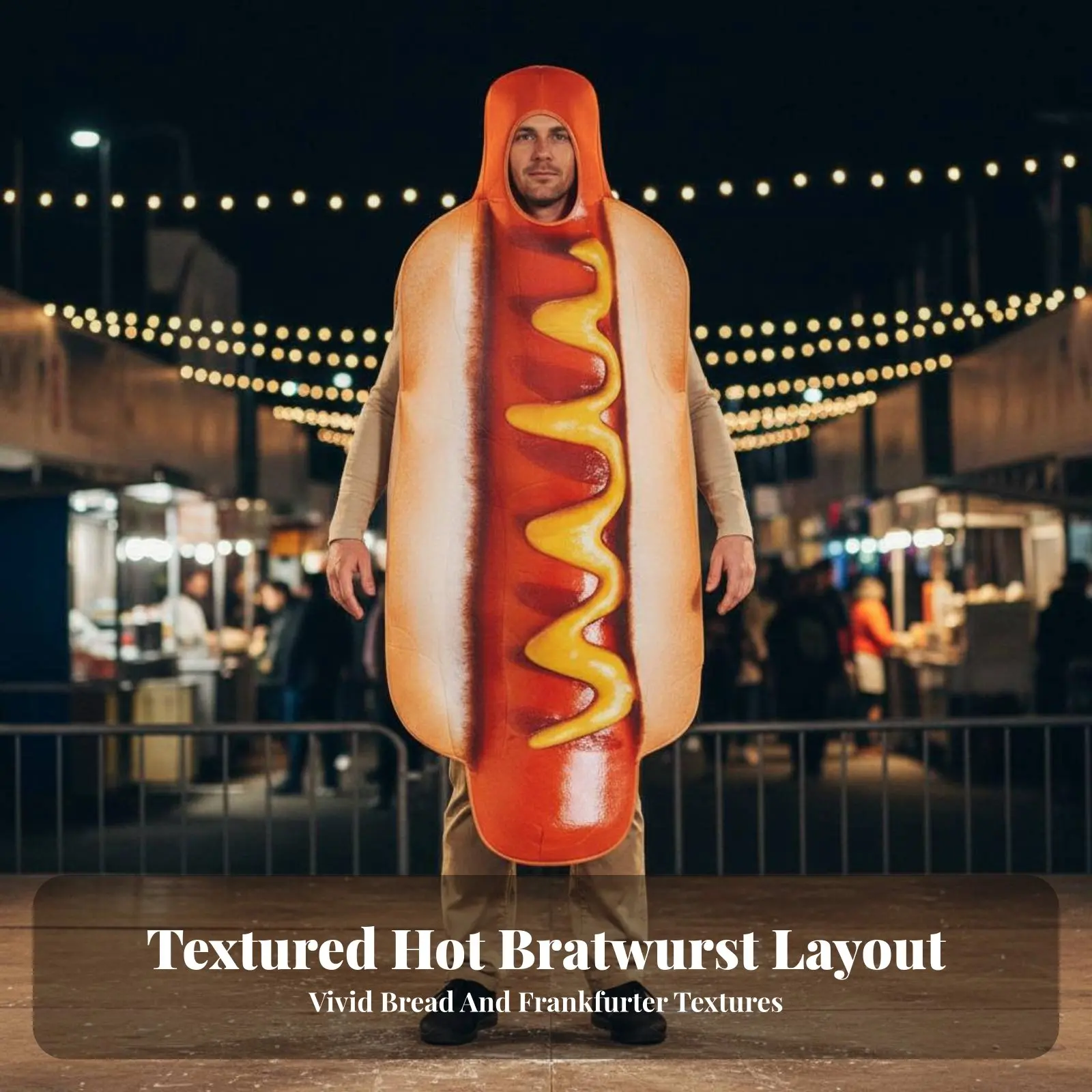 Hot Dog Costume Single-Piece Design Hot Dog Suit Funny Food Outfit Comfortable Fit Novelty Clothing Breathable for Adults