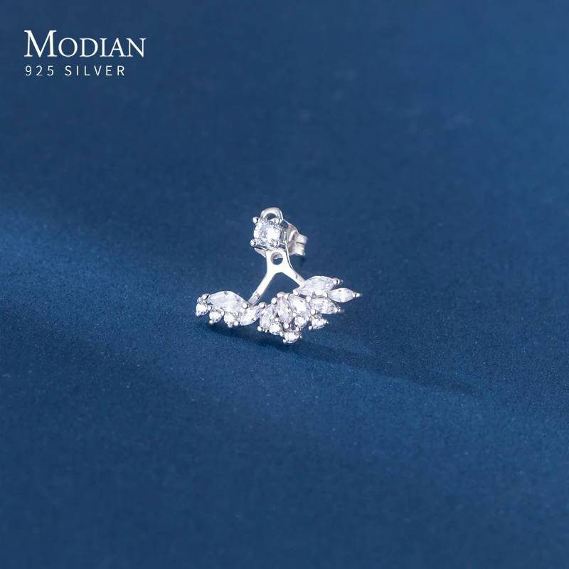 Modian Luxury Wedding Wings Clear CZ Stud Earrings Solid 925 Sterling Silver Fashion Ear Studs For Women Party Jewelry Gifts