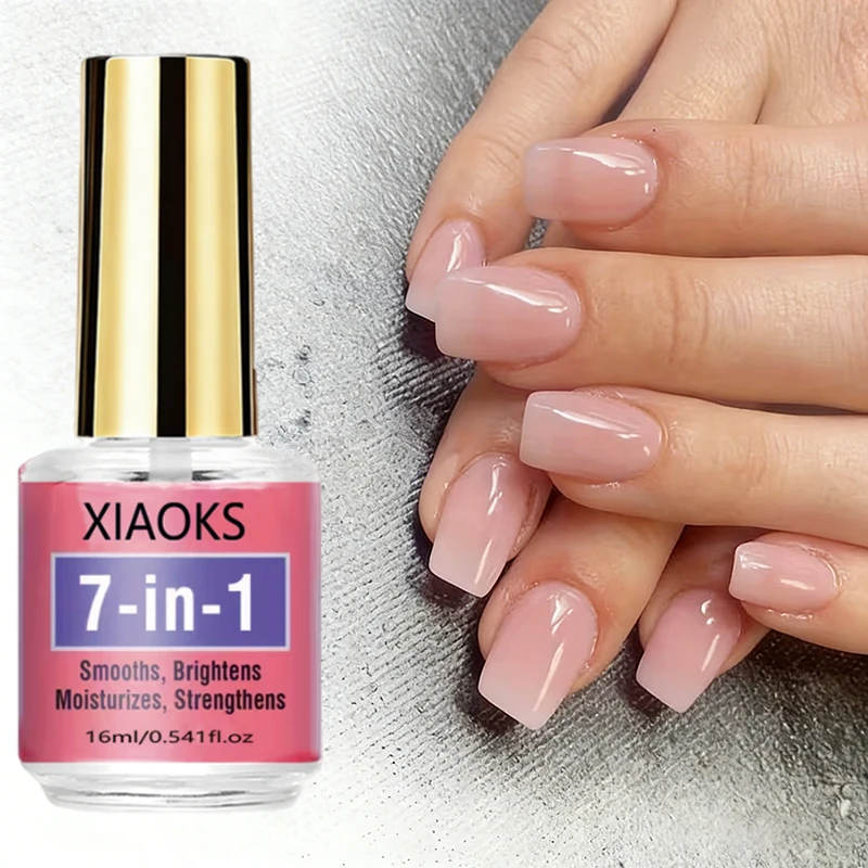 Esmalte 7 em 1, Rico em Queratina e Vitamina E, Dupla Ação para Nutrir e Reparar Unhas Finas, Quebradiças, em Camadas e Danificadas, e Fortalecer a Superfície da Unha. Textura Transparente Branca Leiteosa, Cria um Brilho Natural nas Unhas, Forma Rapidamente uma Camada e é Brilhante e Duradoura. Pode ser usado como uma única camada para um look de unhas naturais ou como uma camada base. Fácil de Aplicar e Adequado para Uso Doméstico e Salões de Beleza.