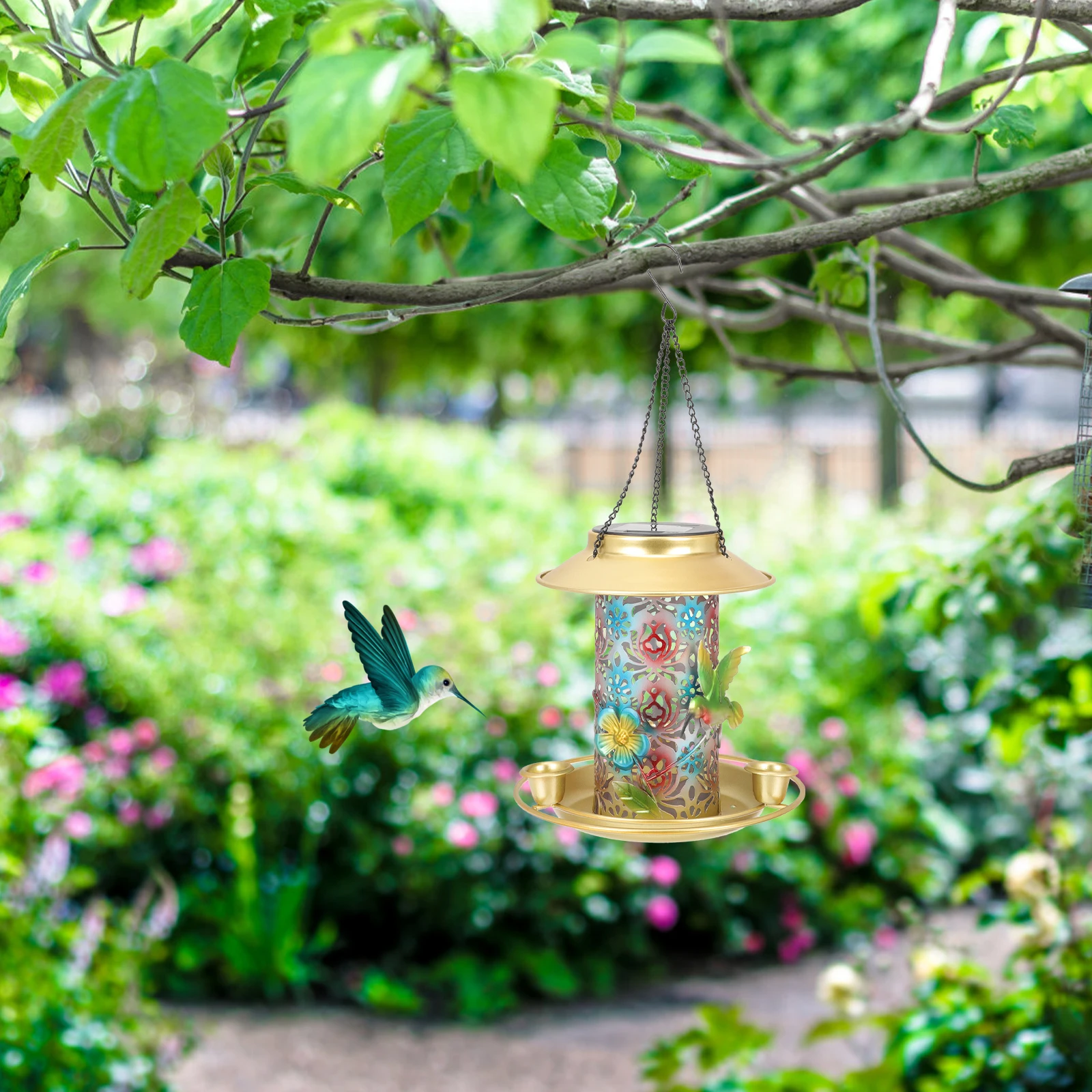 

Solar Bird Feeder Durable Metal Hummingbird Food Holder Decorative Garden Yard nament Easy Clean Hygienic Long Lasting Solar