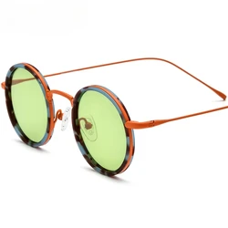 185844 Lightweight Polarized Titanium Sunglasses, Two-Tone Round Sun Glasses for Men Women, Retro Vintage Driving Shades 501294