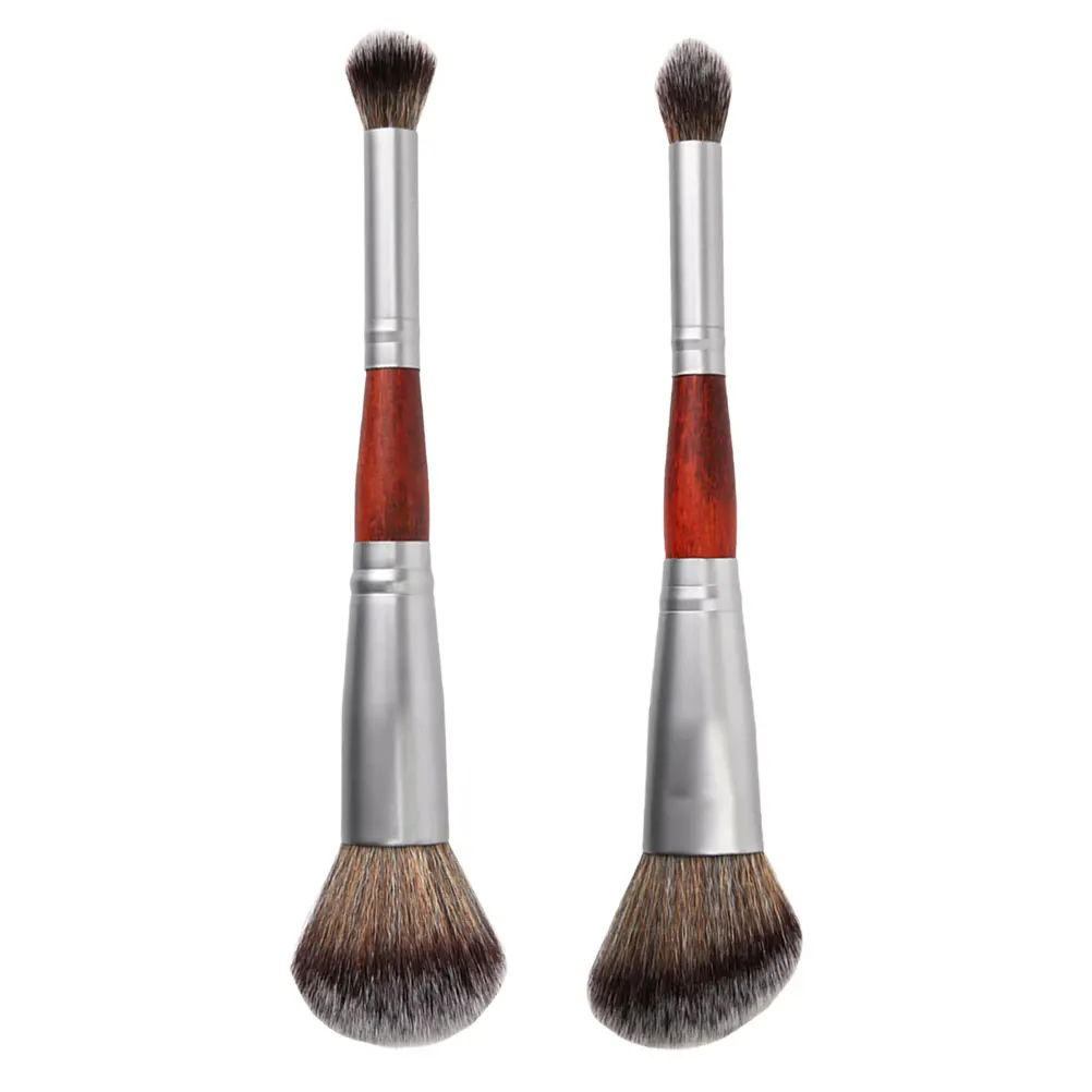 Pinceau de maquillage Portable à Double extrémité en Fiber douce, outil de maquillage pour ombre à paupières, Blush, poudre, fond de teint, accessoires de beauté, 2 pièces