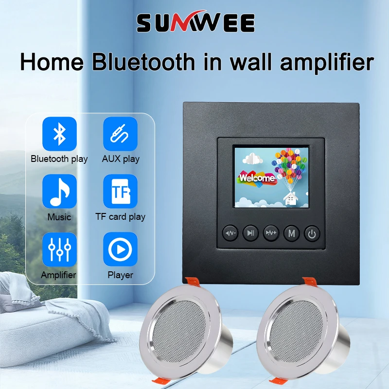 

Bluetooths IN Wall Amplifier Background Music host Audio Player System TF Card control panel Home Theater Hotel ceiling speaker