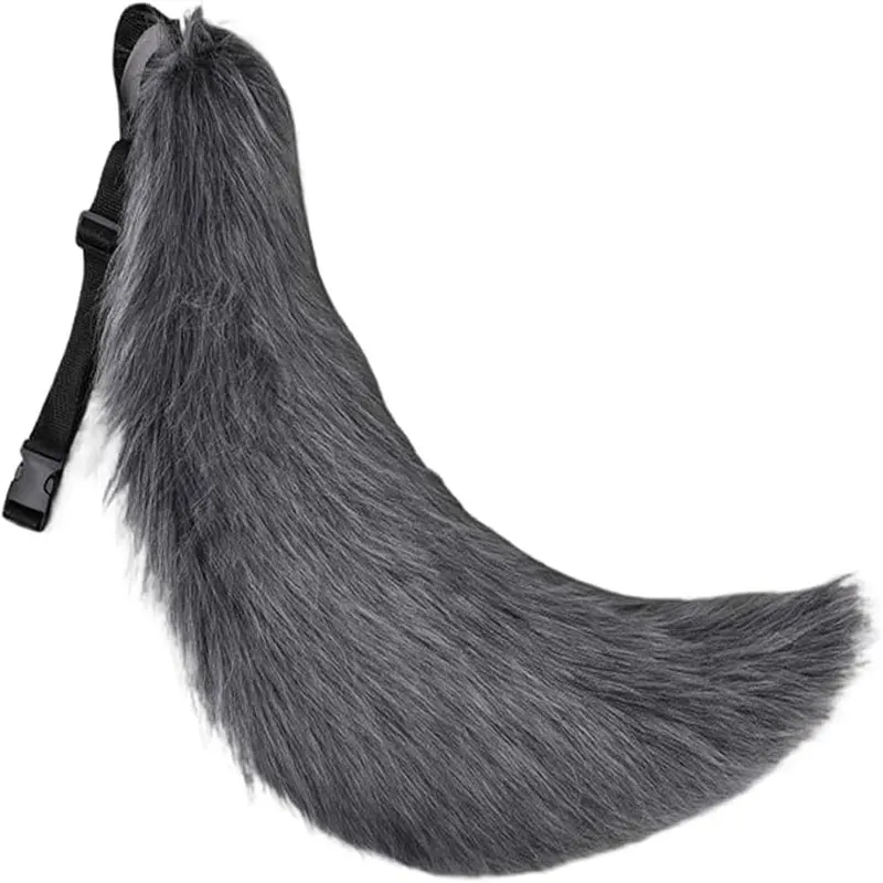 수제 모피 늑대 개 꼬리 소녀 플러시 코스프레 Fursuit 액세서리 여성용 가짜 모피 늑대 꼬리 로리타 동물 꼬리 할로윈