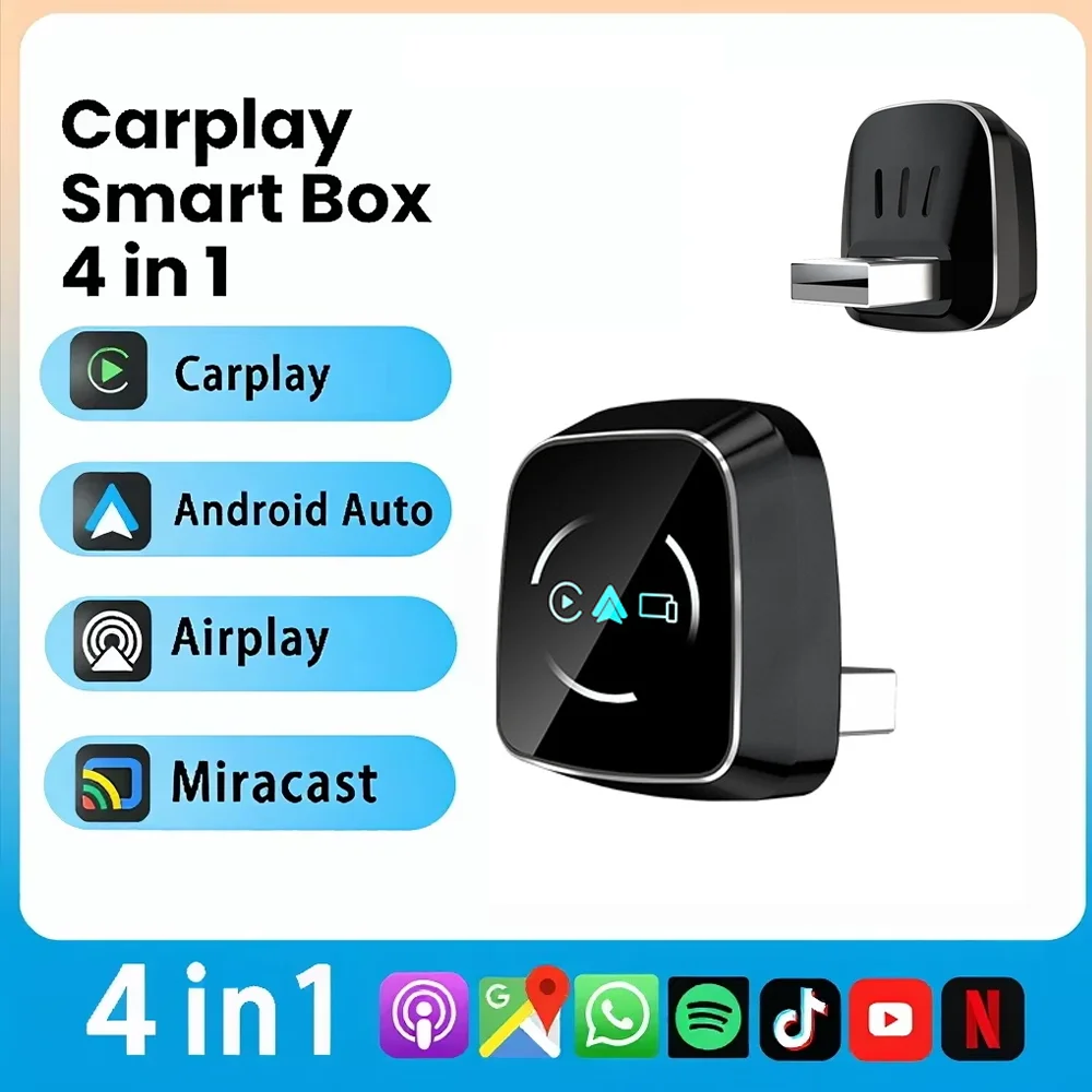 

4 in 1 Wireless CarPlay Android Auto Adapter Wired To Wireless Mirror Link Smart Mini AI Box USB Plug and Play Bluetooth WiFi