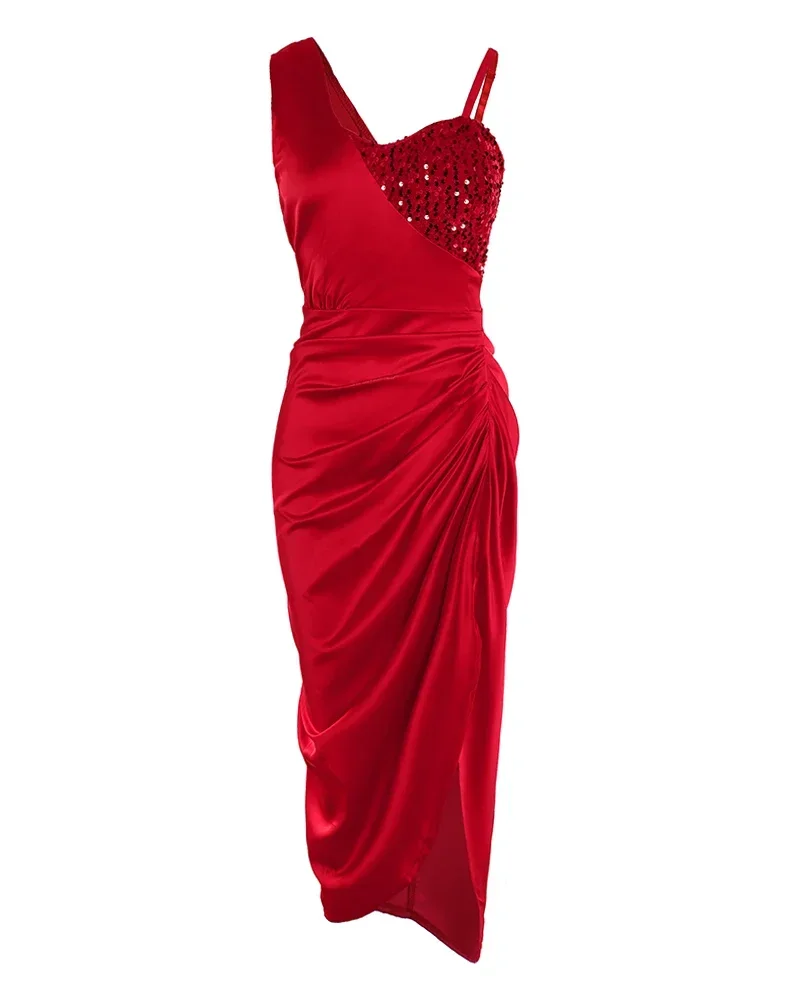 Abito lungo da festa abiti da donna fasciatura a fessura paillettes elegante abito da ballo estivo da spiaggia aderente vacanza rosso Sexy Maxi abiti