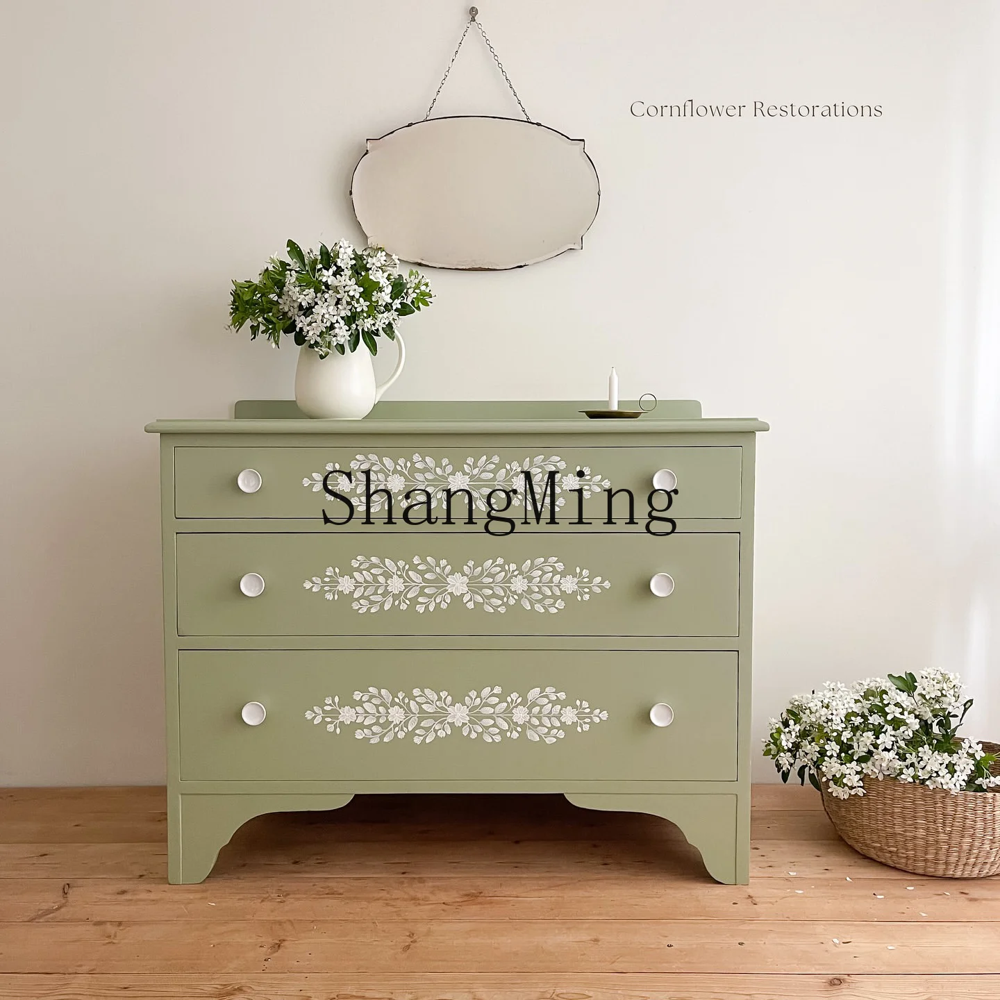 

CL simple retro green solid wood chest, hand-painted living room, dining room locker, high-end furniture can be