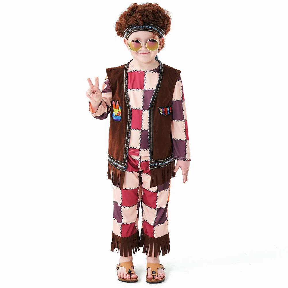 

Umorden 60s 70s Peace and Love Hippy Hippie Disco Dancer Costume Cosplay for Child Kids Boys Tween 2-12Y Plaid