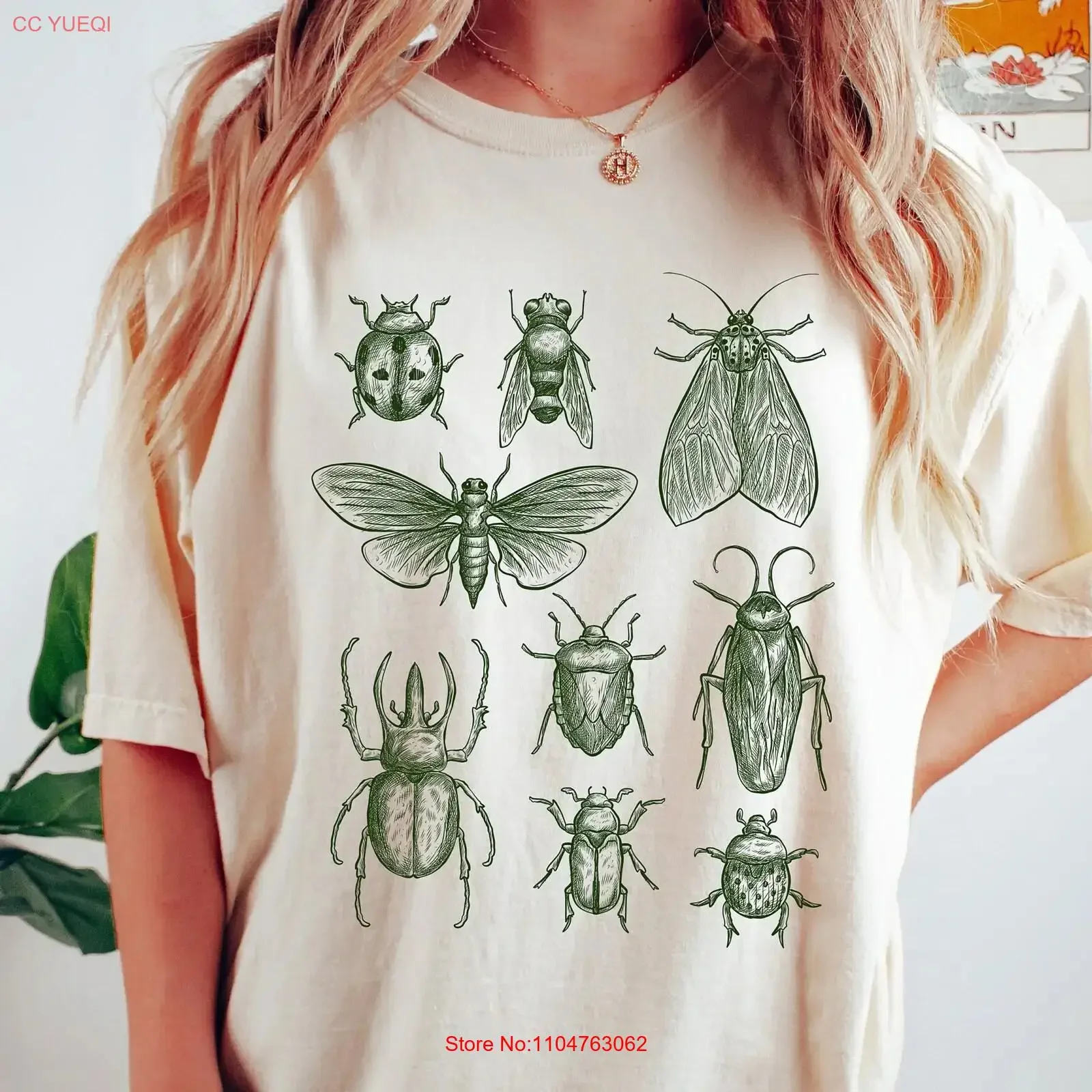 Vintage Style Bug T Shirt Christmas Nature Lover Gardener Cottage Core Aesthetic for Hobies vintage Washed Stretched Casual