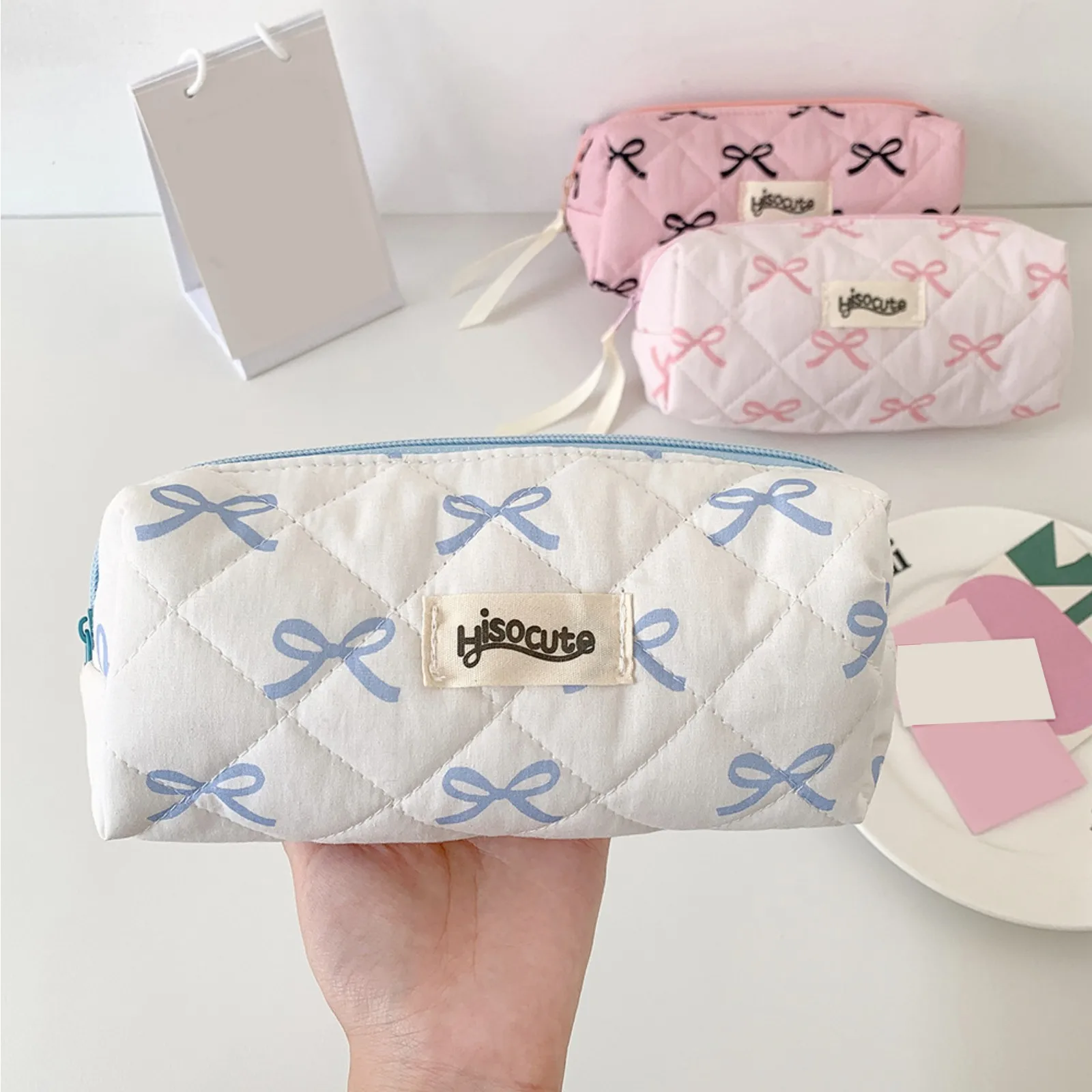 

Bowknot Large Capacity Pencil Pouch Bow Ribbon Decoration Fabric Pencil Pouch School Stationery Organizer Cute Pencil Bag ﻿