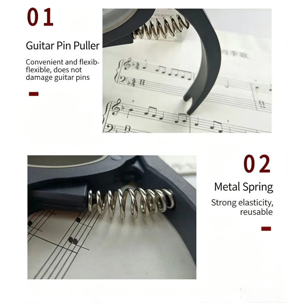 2 in 1 Guitar Capo with Bridge Pin Puller, ABS Plastic Quick Change Capo for Acoustic Guitar, Folk Guitar & Ukulele, Black view 3