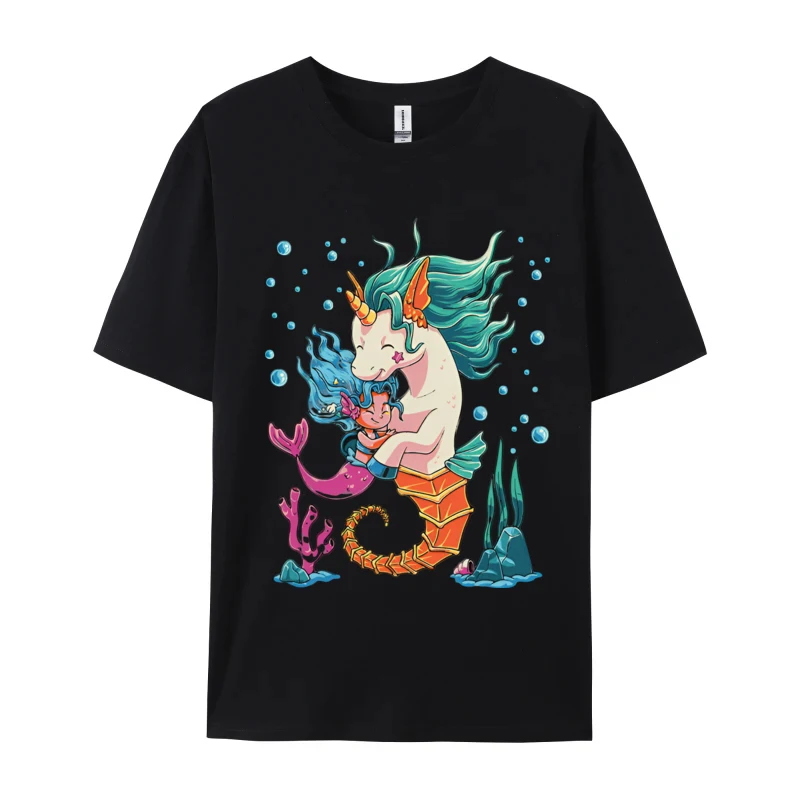 Sea Unicorn Mermaid Friendship T-Shirt Cotton T Shirt For Men New Unique Tops Shirts Cute Party T-shirt