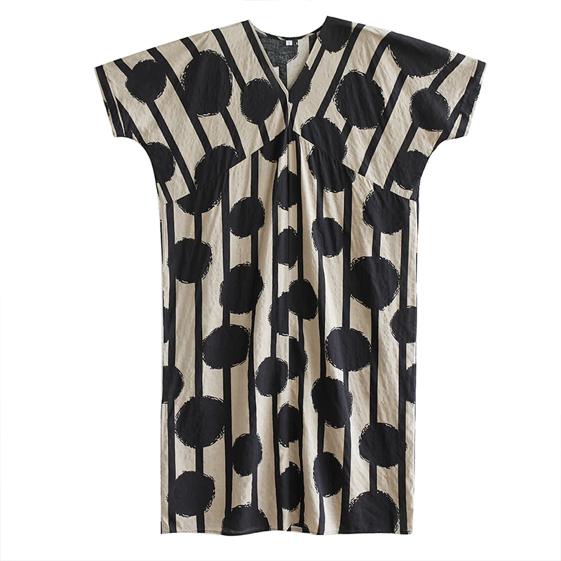 Vestido de Mujer de Talla ande, Estilo Original de Alta Gama, Manga Corta, Cuello en V, Lino de Aodón Fino Estampado, Hol...