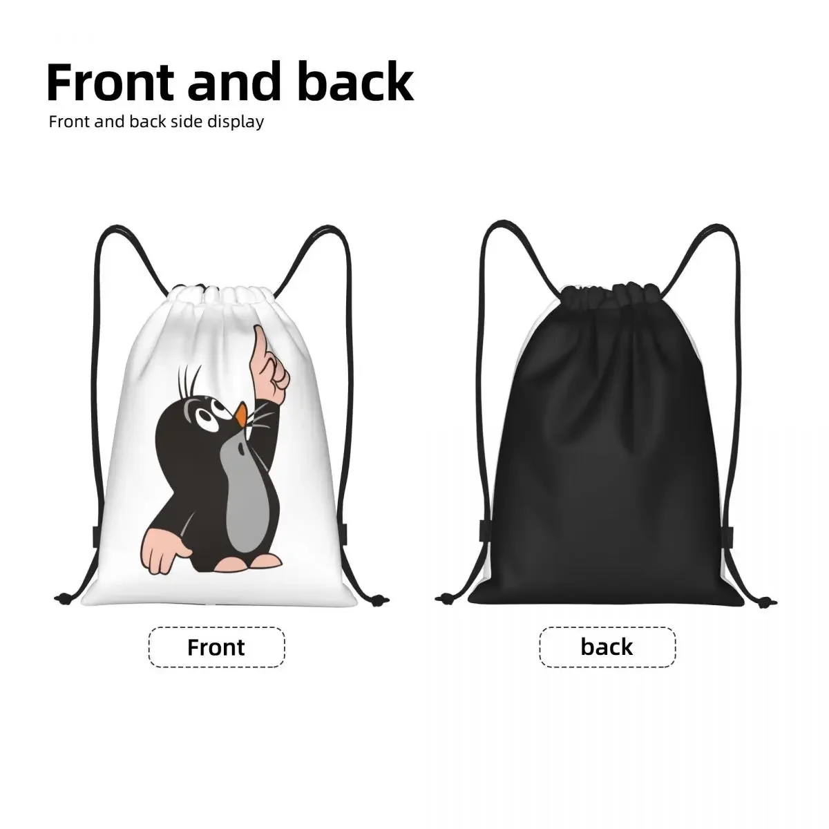 Custom Mole Pointing Drawstring Bags Men Women Lightweight Cartoon Krtek Little Maulwurf Sports Gym Storage Backpack