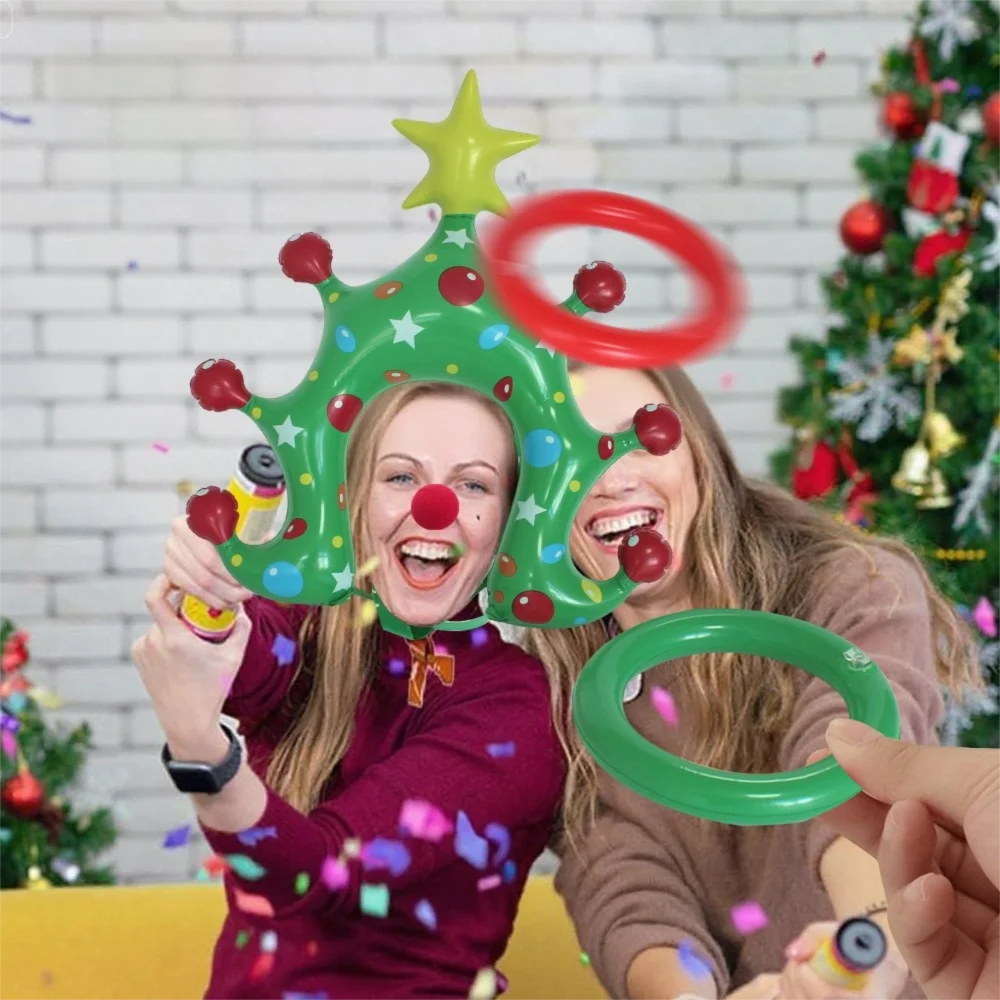 インフレータブルインフレータブルクリスマスツリーヘッドバンドカーニバルゲームクリスマステーマ投げるおもちゃ PVC リングトスゲームセットクリスマスパーティー