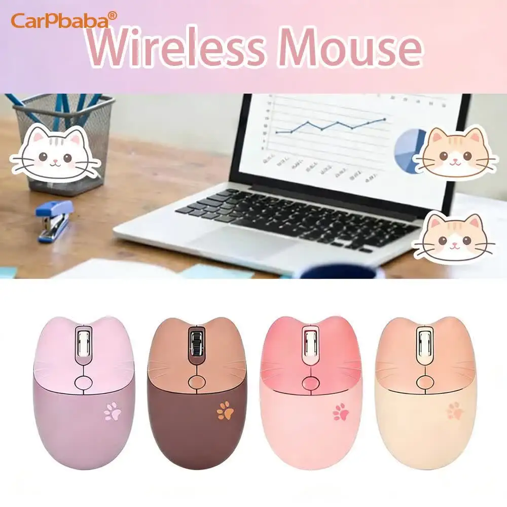 2.4G Cute Cat Wireless Mouse Mute USB Receiver Cute Portable 3 Levels DPI Mouse for M3 Laptop Computor for Girl