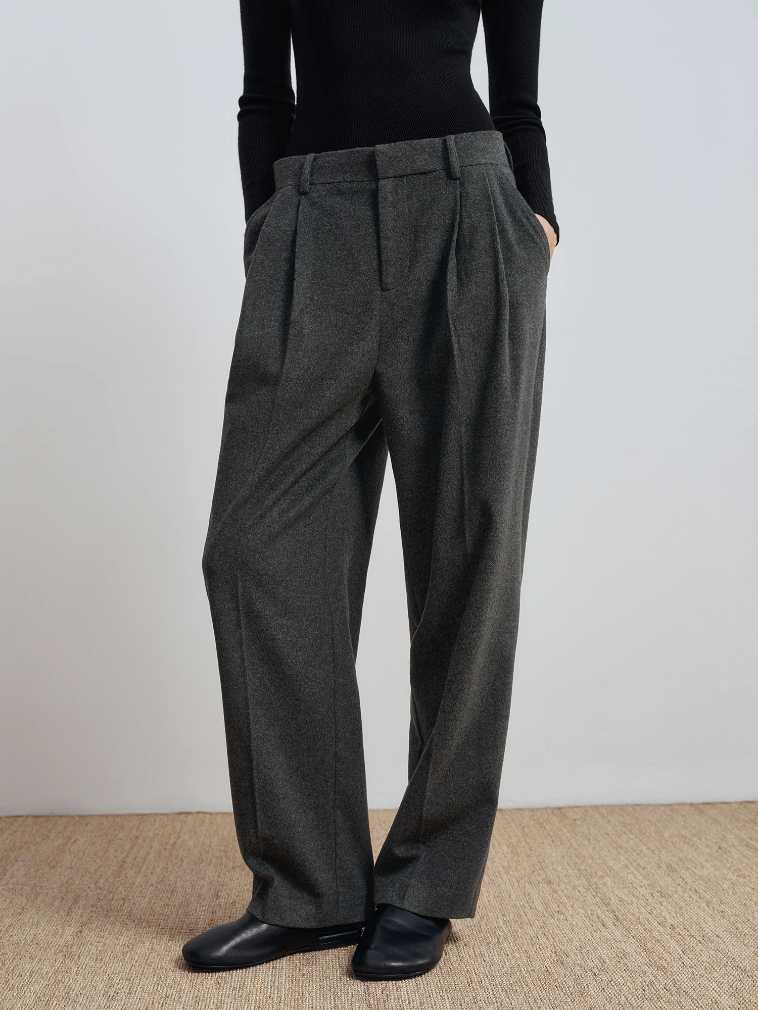 

Женские повседневные брюки Hua Ji Yan Bla Blade из смесовой шерсти с двойными складками, высокой талией, свободного прямого кроя, осенние, модные, прямые штанины