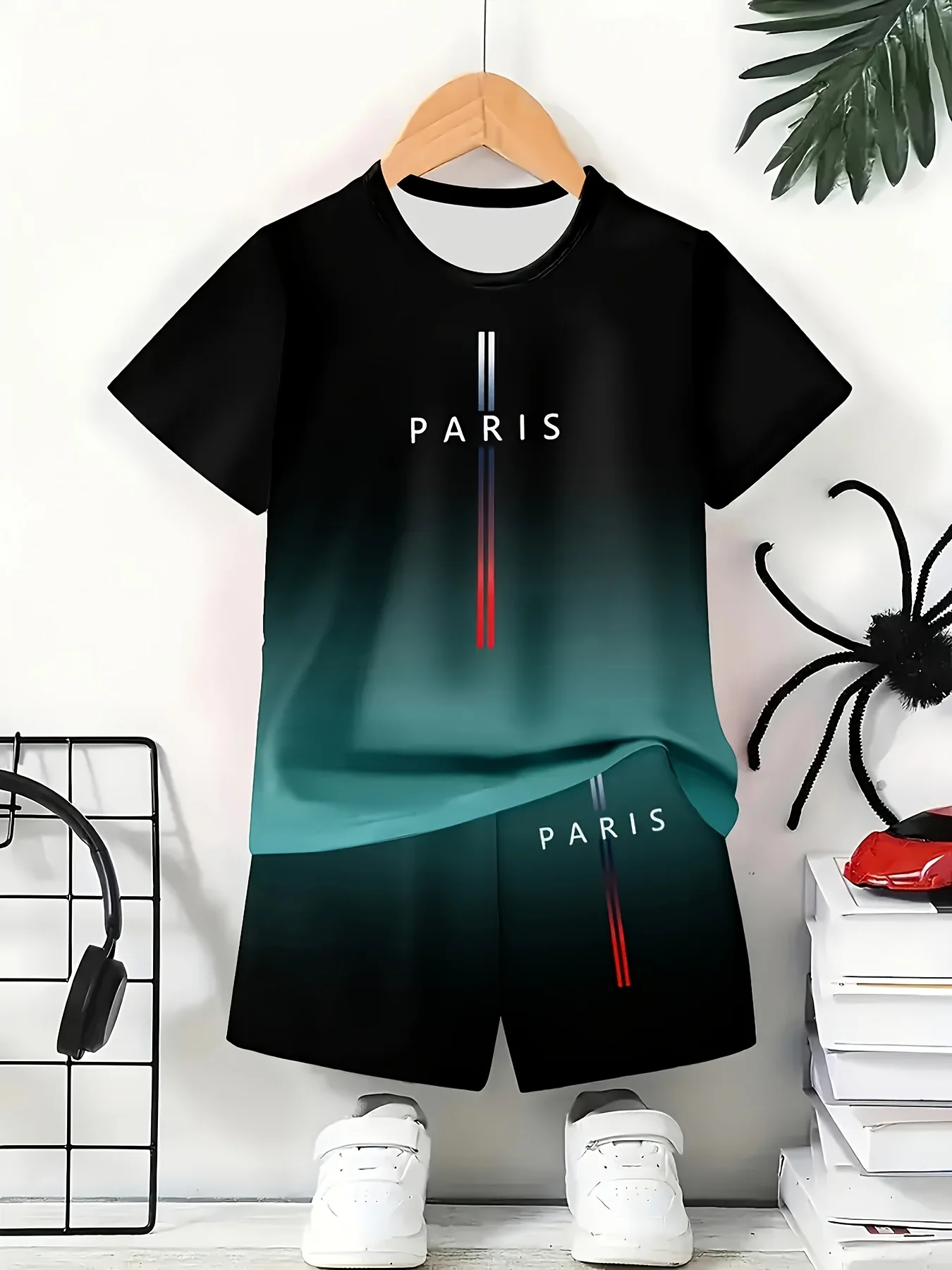 Boys' Fashionable 3D Printed Casual Shorts T-shirt Set, Perfect Choice for Outdoor Activities in Spring and Summer