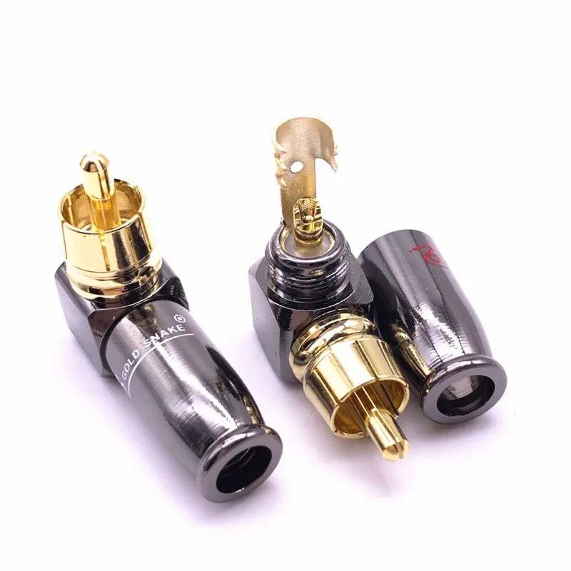 

1pair 90 Degree Snake King RCA L-shaped Gun Black Gold Plated Right Angle RCA Male Plug Audio Video Connector Soldering