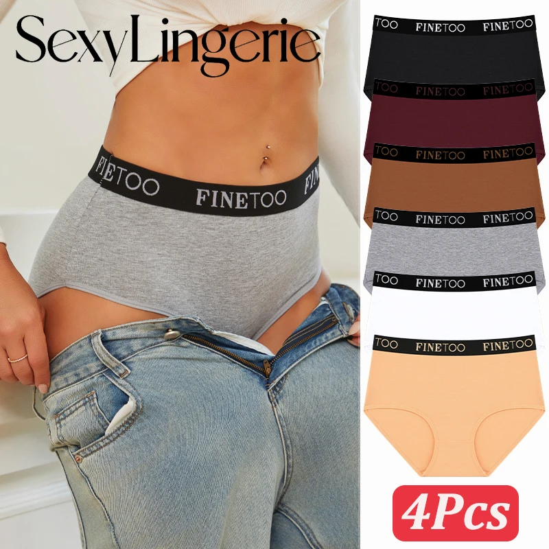 FINETOO 4 Teile/satz Baumwolle Stoff Hohe Taille Höschen Nahtlose Elastische Atmungsaktive Unterwäsche Sexy Einfarbig Bequeme Unterhose