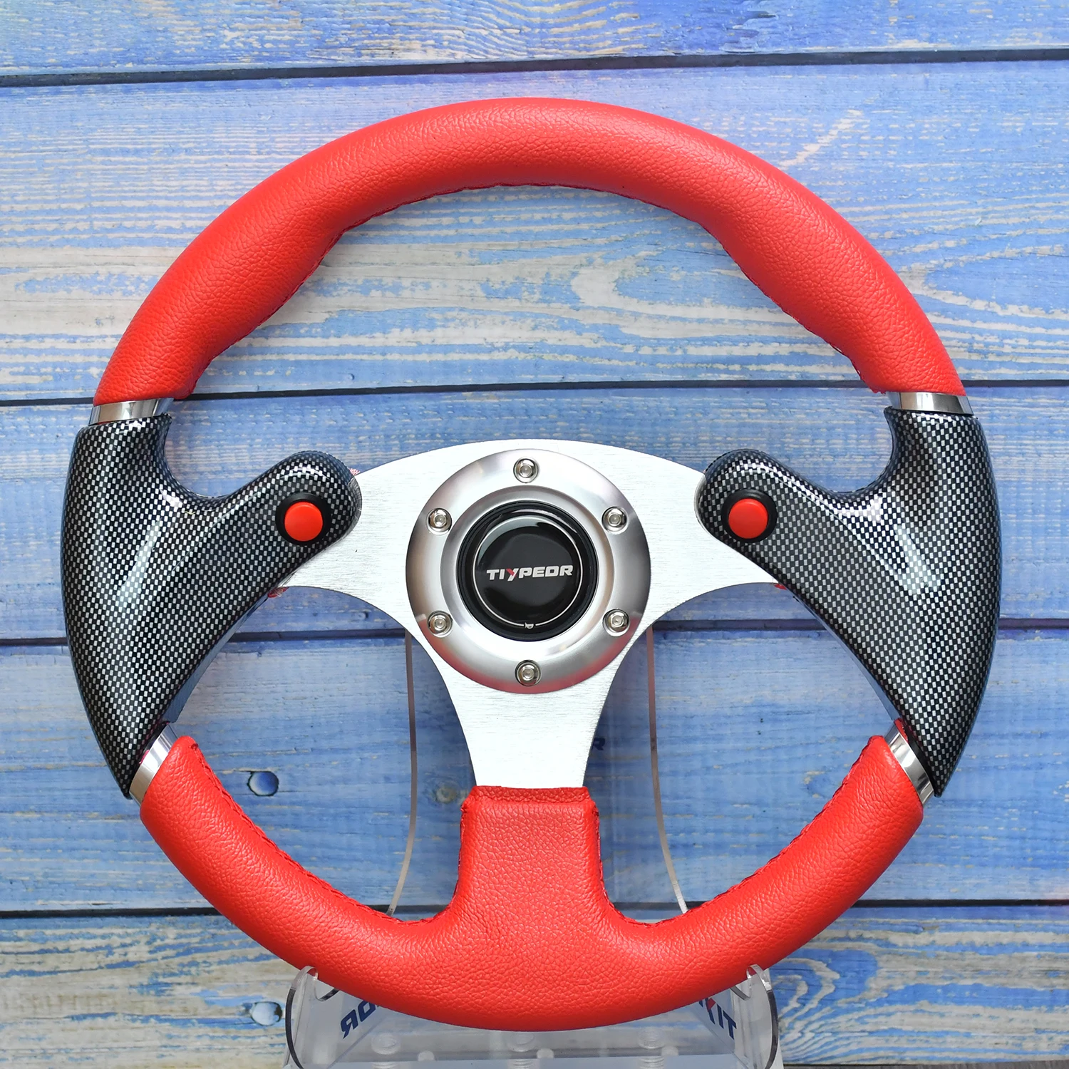 

TIYPEOR 320MM Hybrid-Designed Carbon Fiber Red PVC Lightweight Personalized Car Universal Steering Wheel