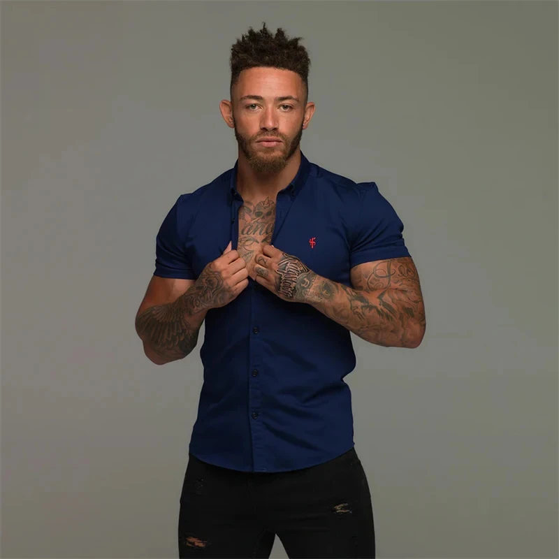 2025 Summer Men's Fashion Base Shirt T-shirt Lapel Casual Micro Elastic Business Shirt Loose Solid Color Printed T-shirt