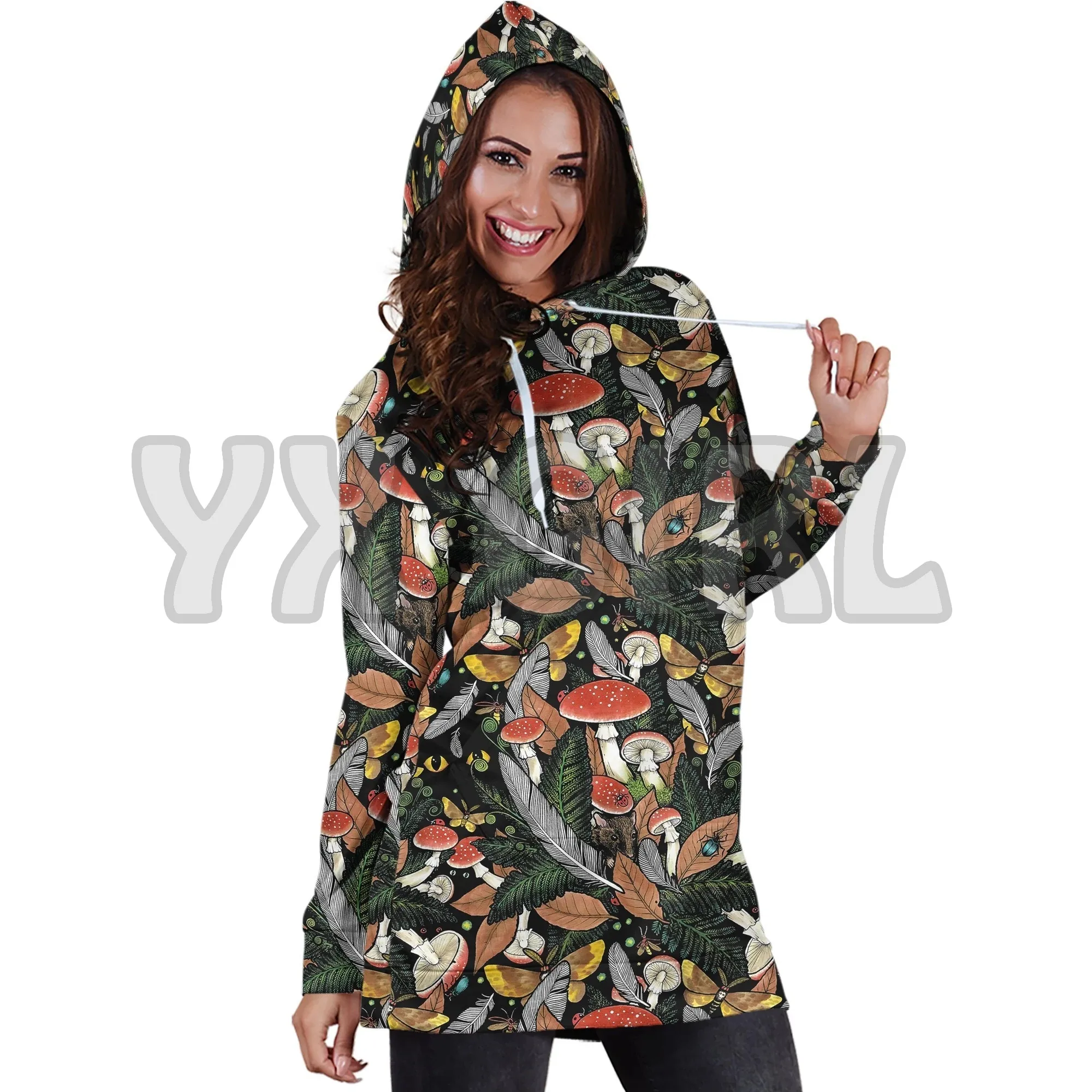 YX GIRLBeautiful Forest Mushroom Hoodie3D Printed Hoodie Dress Novelty Hoodies Women Casual LongSleeve Hooded Pullover Tracksuit