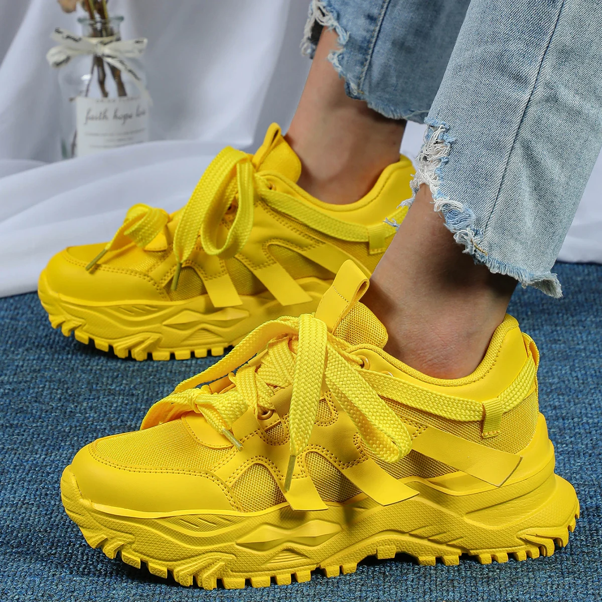 Yellow Women Shoes Fashion Luxury Origin Platform Chunky Casual Sneaker Autumn Sports Tennis Women Shoes Plus Size 