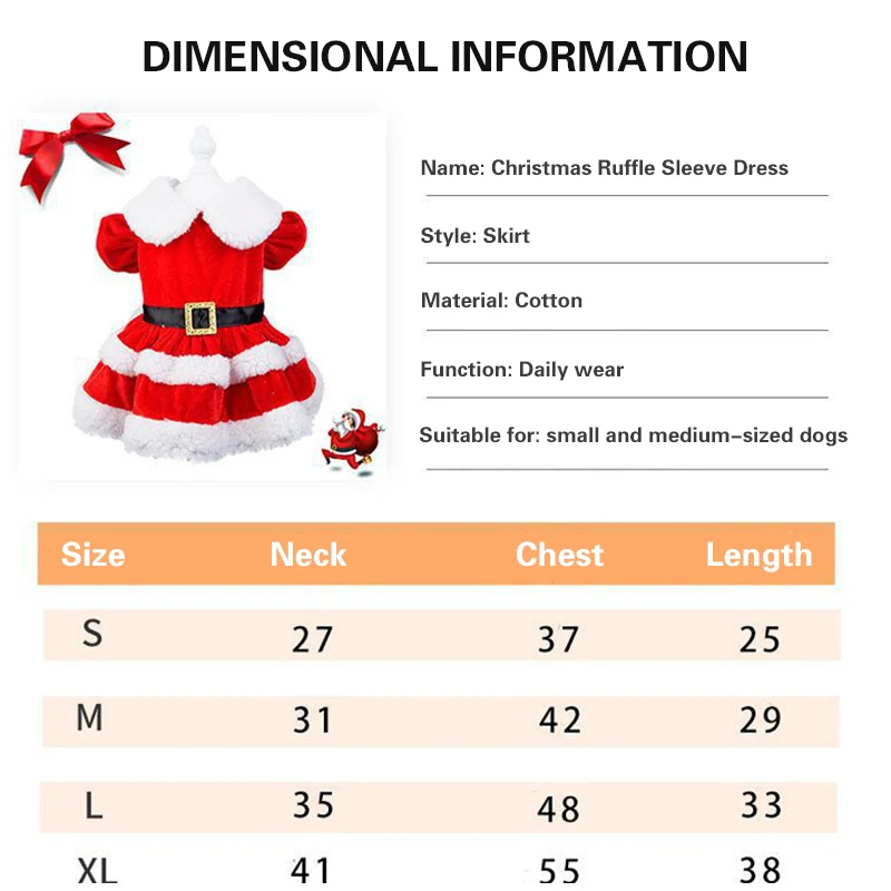 Dog Christmas Costume Puppy Dress Santa Claus Pet Clothes Velvet Skirt Winter Outfit For Small Medium Dogs Cats Warm Coat Xmas