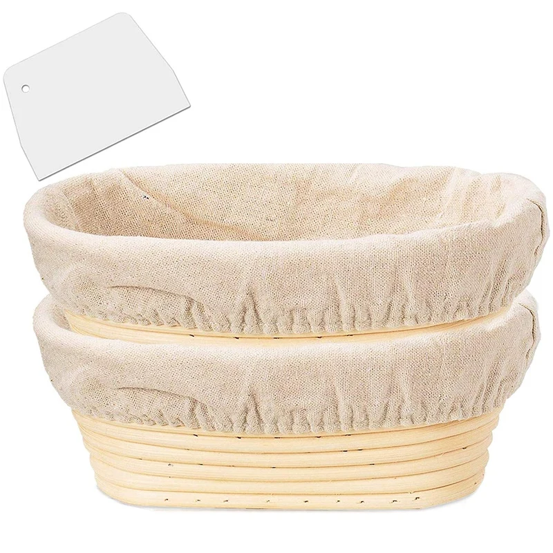 2 Packs 10 Inch Oval Shaped Bread Proofing Basket - Baking Dough Bowl Gifts For Bakers Proving Baskets For Sourdough Bread Slash