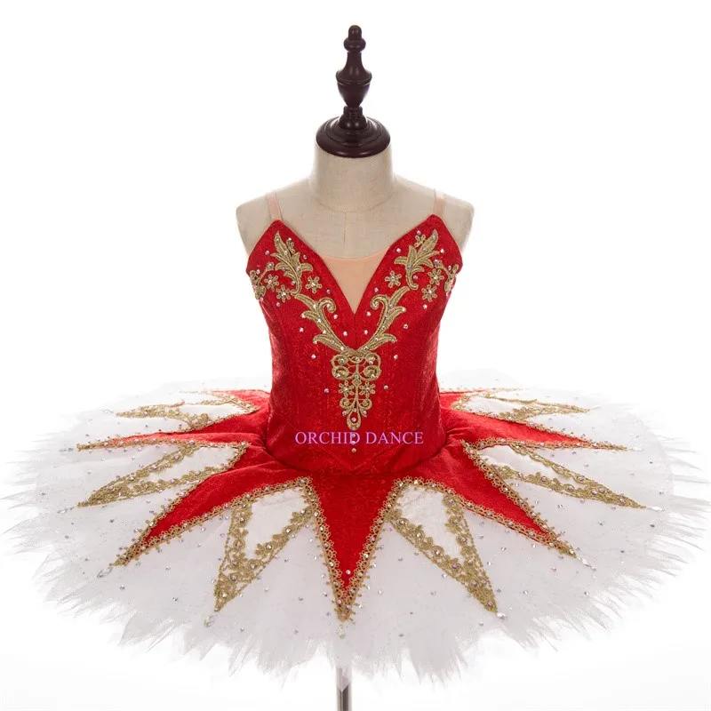 Professional High Quality Custom Size 12 Layers Performance Competition Wear Women Adult Red White Ballet Tutu Dance Costumes