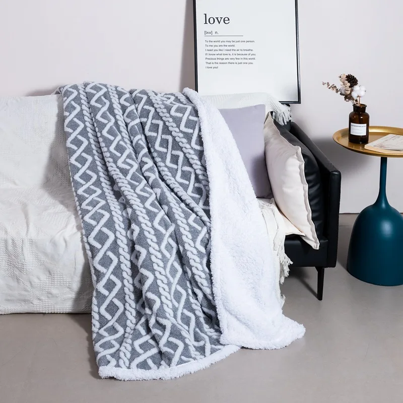 

Jacquard Sherpa Throw Blanket for Couch Sofa Fuzzy Soft Cozy Blanket for Bed Fleece Thick Warm Double Layer Blanket for Winter