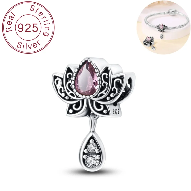 

Original 925 sterling silver pendant bead guardian lotus exquisite DIY birthday jewelry gift