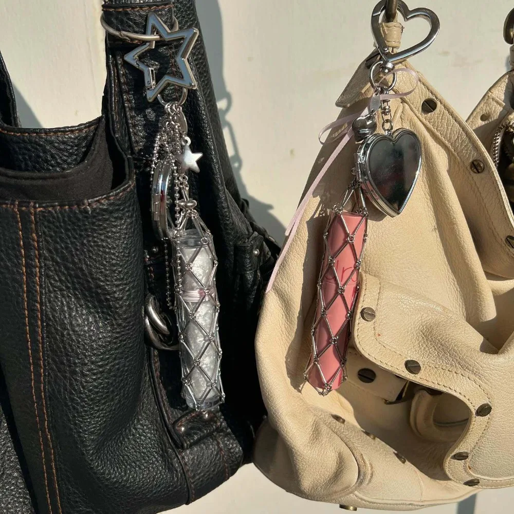 Neue Metall Net Tasche Lippenstift Tasche Schlüsselbund Tragbare Make-Up Tasche Lip Balm Tasche Schlüssel Kette Halter Lippenstifte Schutzhülle Spiegel