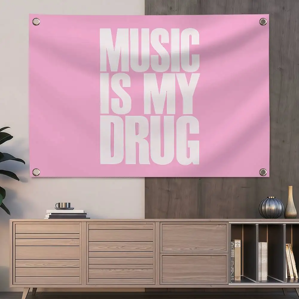 Music Is My Drug Luxury 150x200cm 60x90cm Flag Decoration Outdoor Picnic Party Home Camping Party Art Hanging Banner