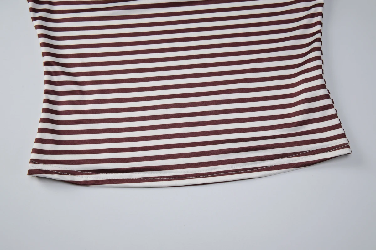 Hugcitar Gestreiftes Crop-Top mit Quadratischem Kragen und Langen Ärmeln, Sexy Damen-Mode-Outfit für Herbst, Streetwear, Party-T-Shirts, Großhandel – Detail 7