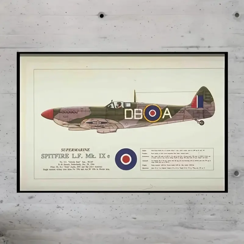 Vintage Supermarine Spitfire LF Mk IX Aircraft Metal Iron Wall Art - Iron Sign, Pre-drilled, Waterproof and Weatherproof Home De