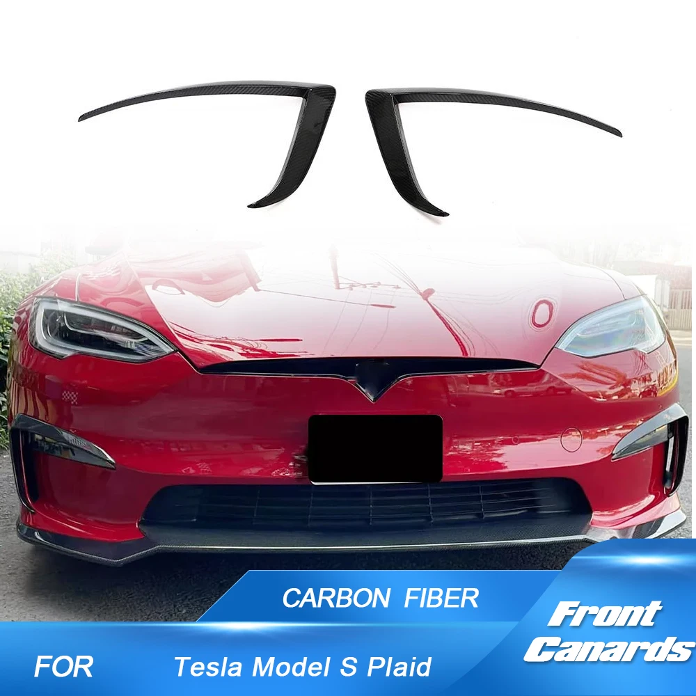 Carbon Fiber Car Front Bumper Canards Air Vent Cover Fins For Tesla Model S Plaid 2021-2023 Front Bumper Protector Car Body Kits