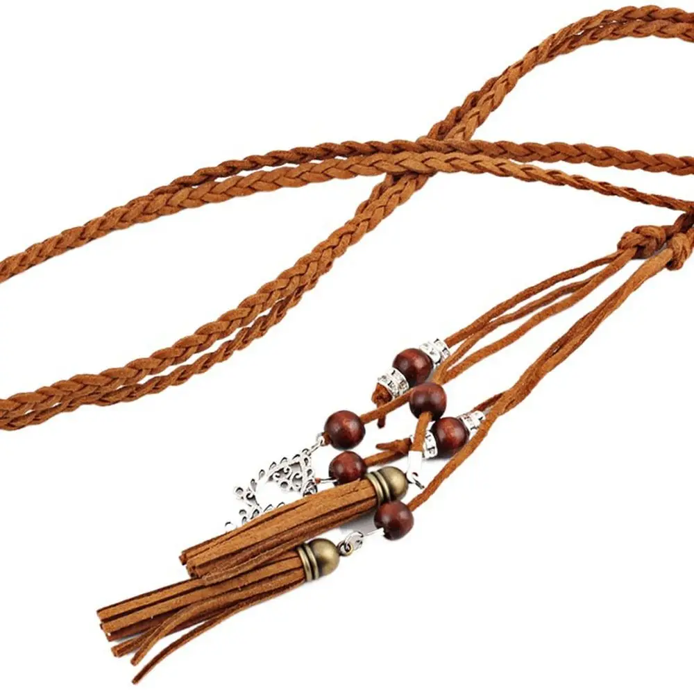 Sweet Thin Woven Rope Waistband Boho Style Dress Accessories Waist Rope Braided Belt Waist Chain Tassles Belts