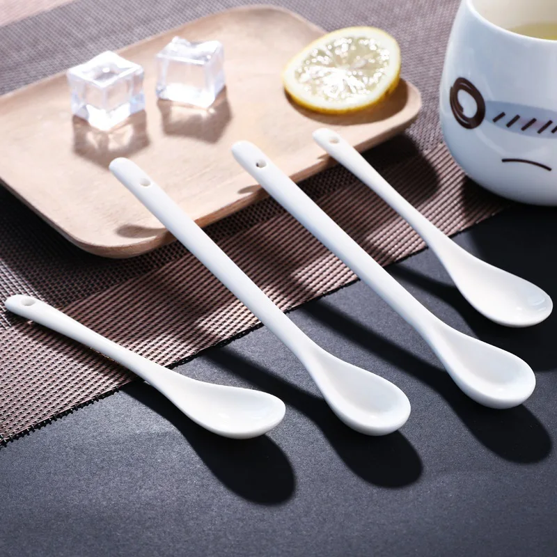 50pcs Pure White Porcelain Coffee Spoon 13cm 16cm Ceramic Tea Spoon