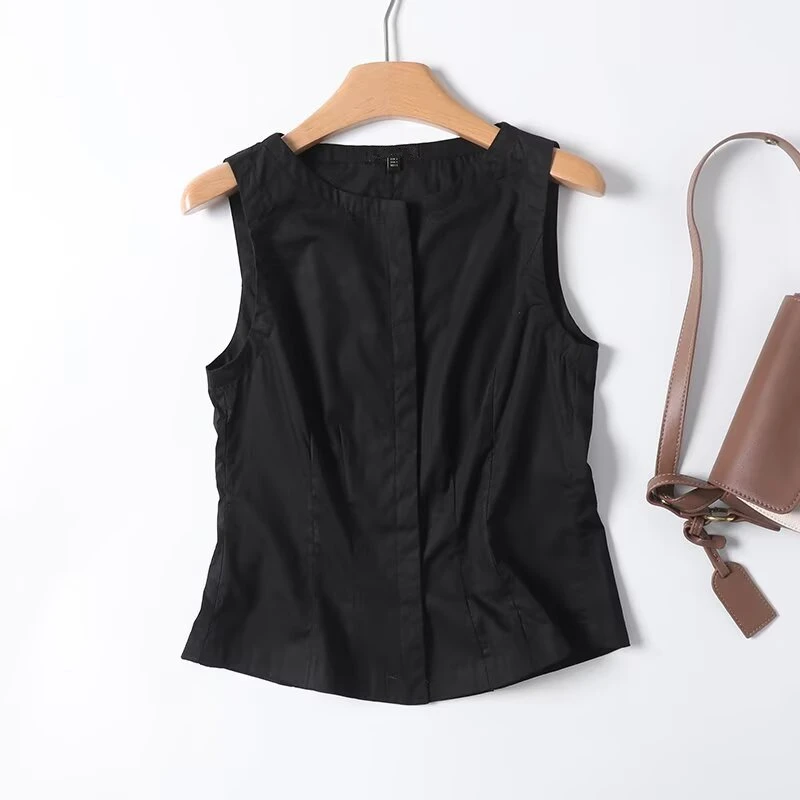 

Jenny&Dave 2026 Summer Spring Blouse Minimalist Black Sleeveless Vest Summer Blouse Women Cotton Shirt Tops For Women