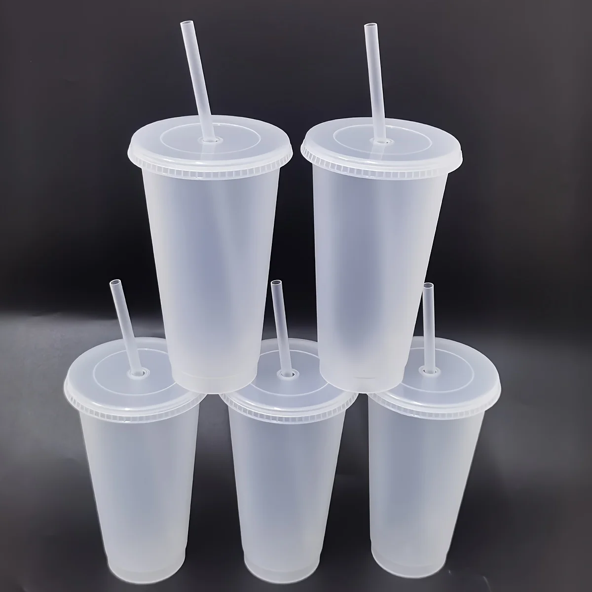 5pcs, 24.01oz Tumblers With Lids And Straws Reusable Plastic Cups Iced Coffee Large Water Bottle Party Cold Mug Summer Drinkware