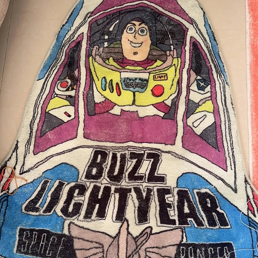 Toy Story Buzz Lightyear Plush Rug Cartoon Anime Buzz Lightyear Spacecraft Carpet Kids Bedroom Decorative Rug Home Decor
